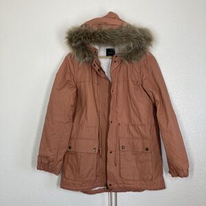 Faux Fur Sherpa Lined Coat Forever 21 Womens Medium Pink Hooded Parka Cozy Warm